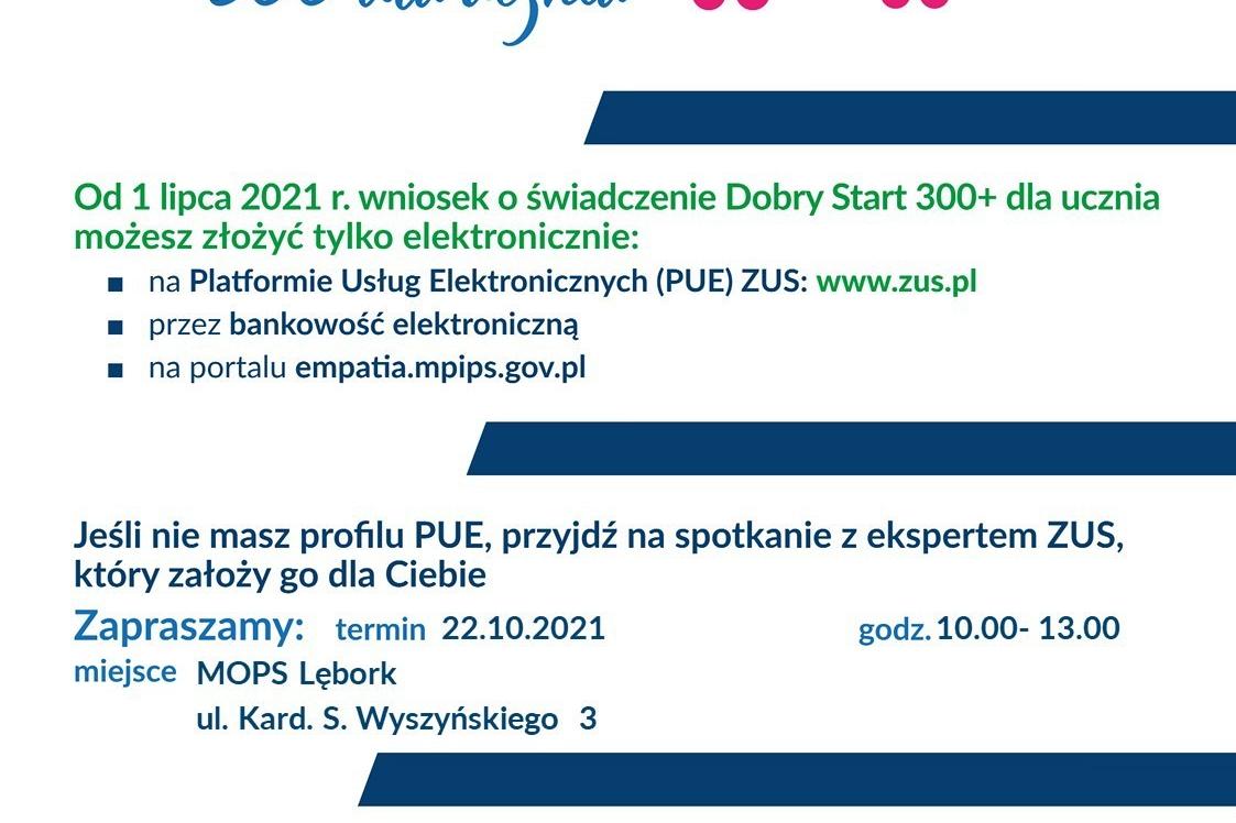 Wniosek o świadczenie Dobry Start 300+ dla ucznia przez profil PUE