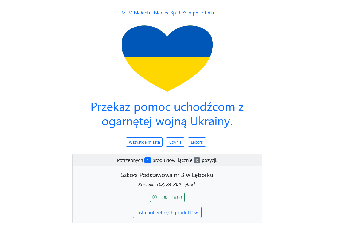 Szkoła Podstawowa nr 3 w aplikacji www.pomagamwpotrzebie.pl