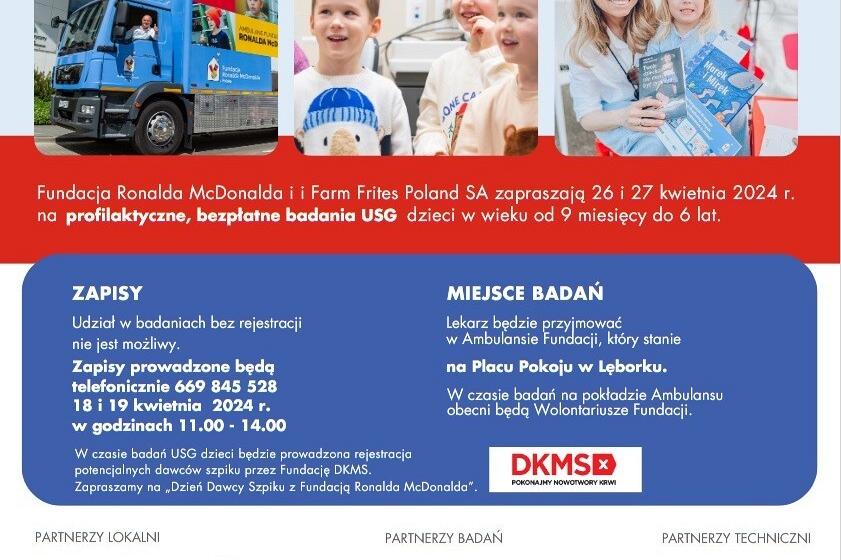 Ambulans Fundacji Ronalda McDonalda przyjedzie do Lęborka. Badania 26 i 27 kwietnia