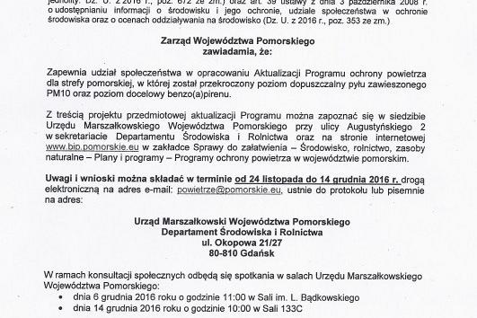 Komunikat Zarządu Województwa Pomorskiego