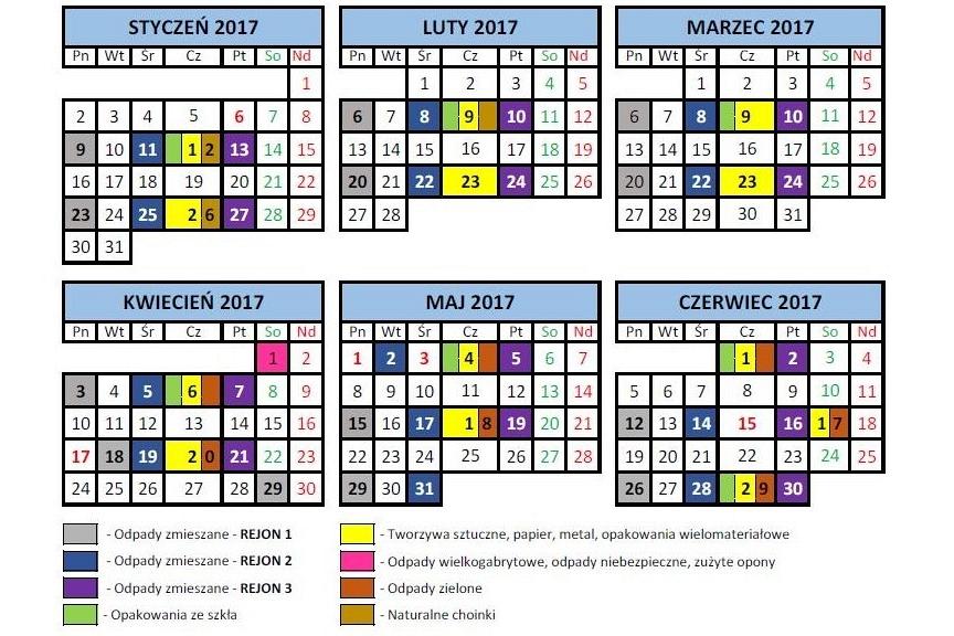 Harmonogram wywozu odpadów komunalnych w roku 2017