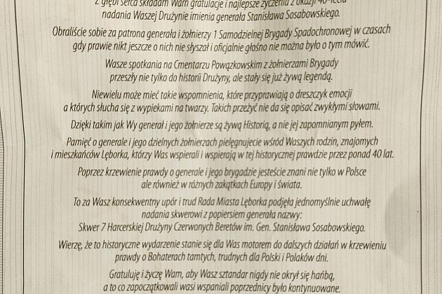 40-ta rocznica nadania imienia generała Stanisława Sosabowskiego 7 Harcerskiej Drużynie Czerwonych Beretów z Lęborka