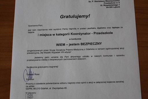 Przedszkole nr 5 zwycięzcą konkursu Na Wszelki Wypadek VIII